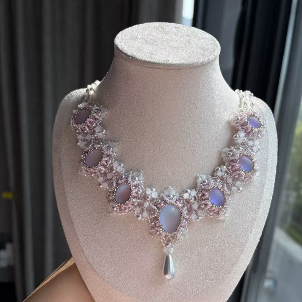 💎Vintage Pink Crystal Pearl Beaded Necklace DIY Kit | Handmade Statement Jewelry