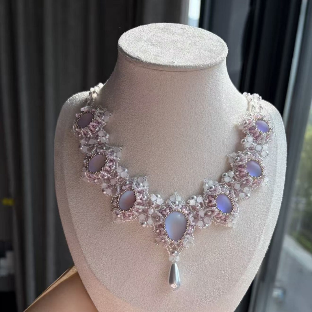 💎Vintage Pink Crystal Pearl Beaded Necklace DIY Kit | Handmade Statement Jewelry