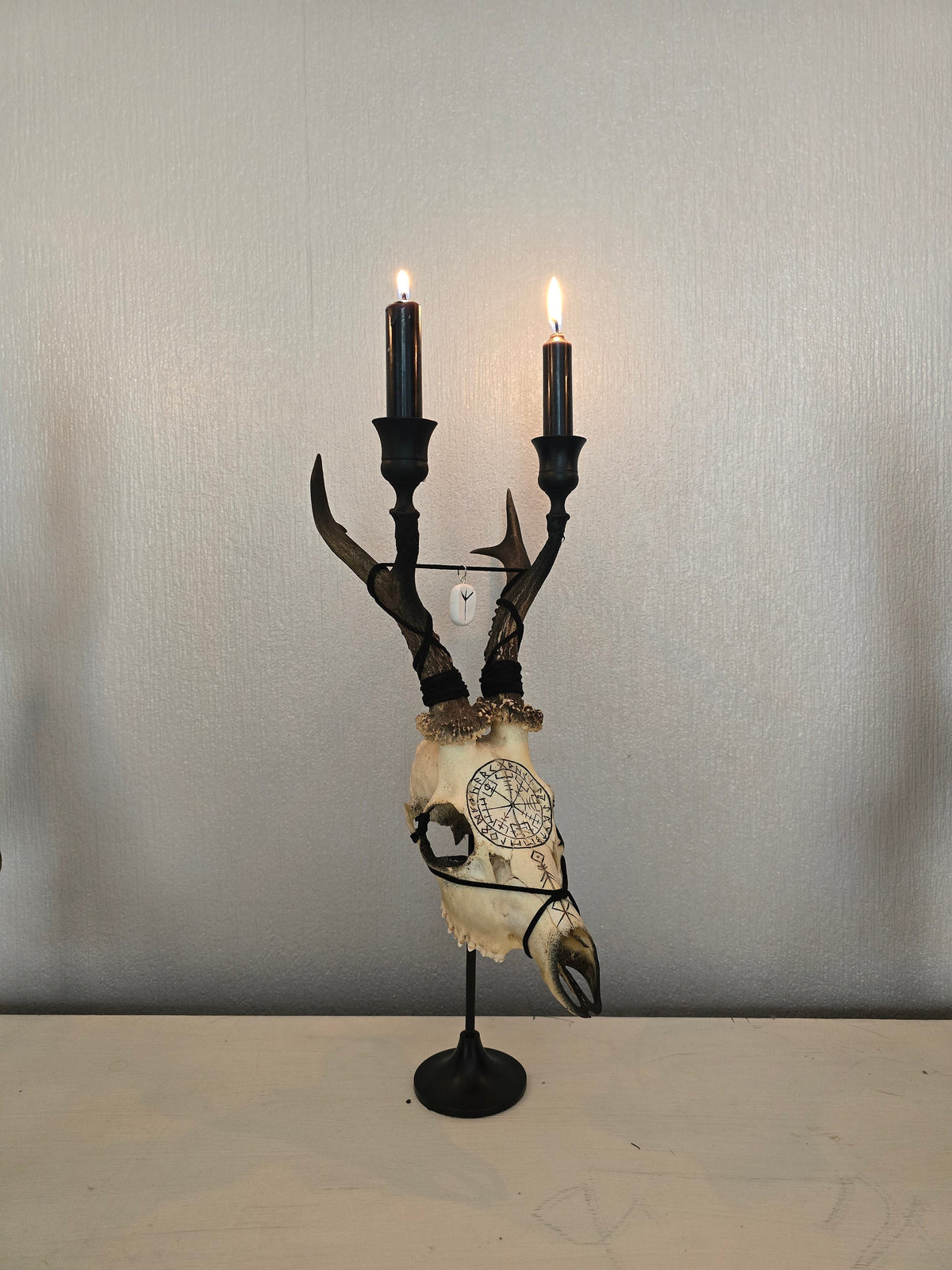 Genuine roe deer skull candle holder