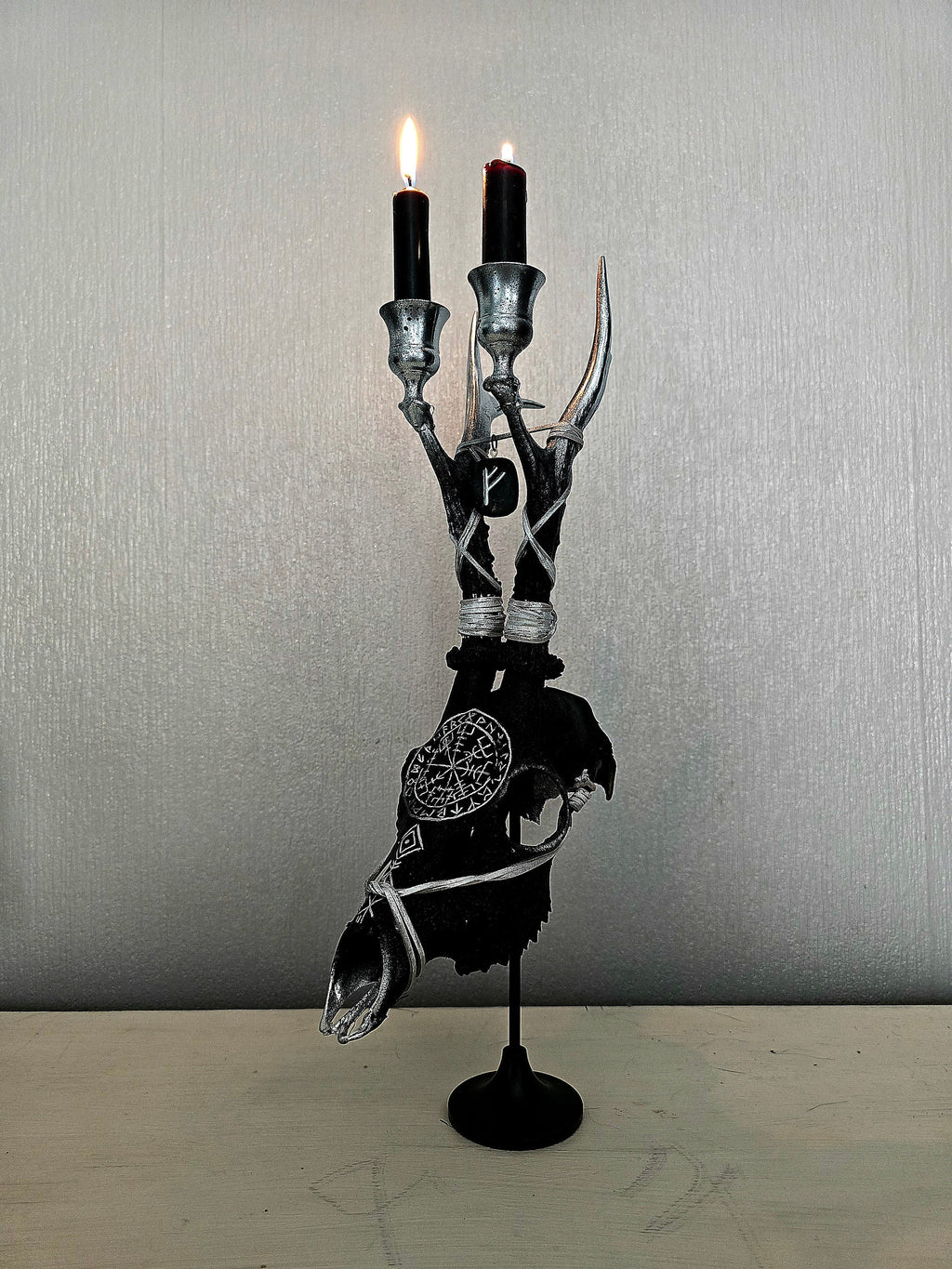 Genuine roe deer skull candle holder