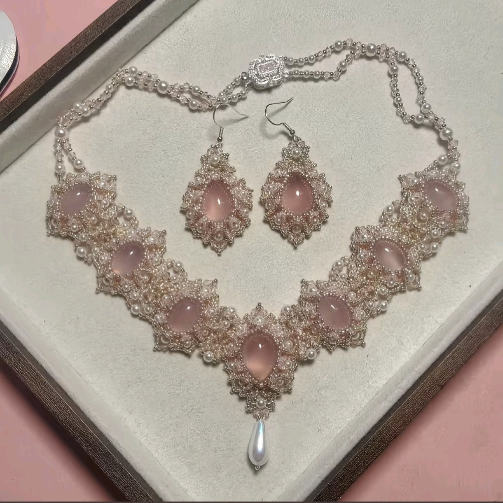 💎Vintage Pink Crystal Pearl Beaded Necklace DIY Kit | Handmade Statement Jewelry