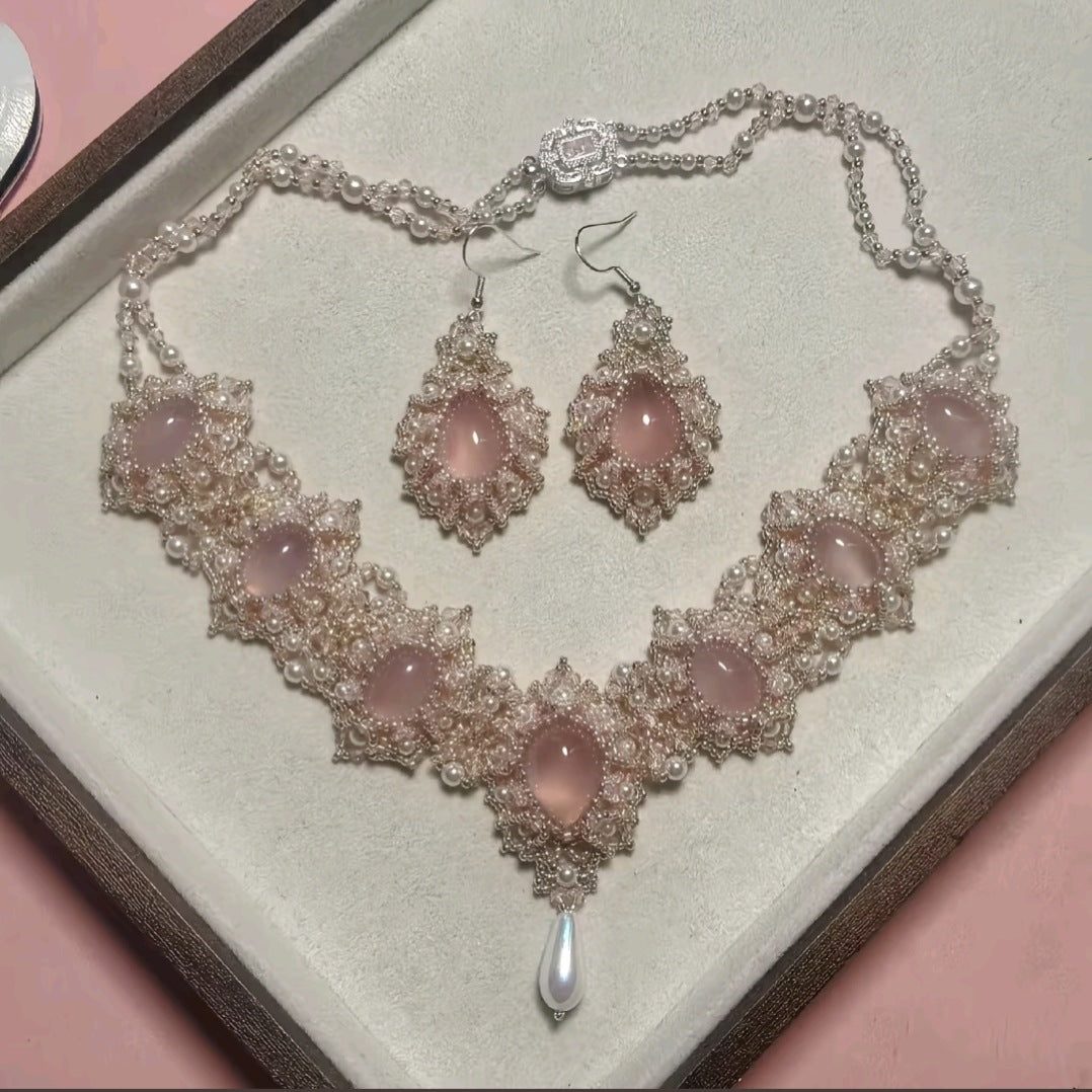 💎Vintage Pink Crystal Pearl Beaded Necklace DIY Kit | Handmade Statement Jewelry