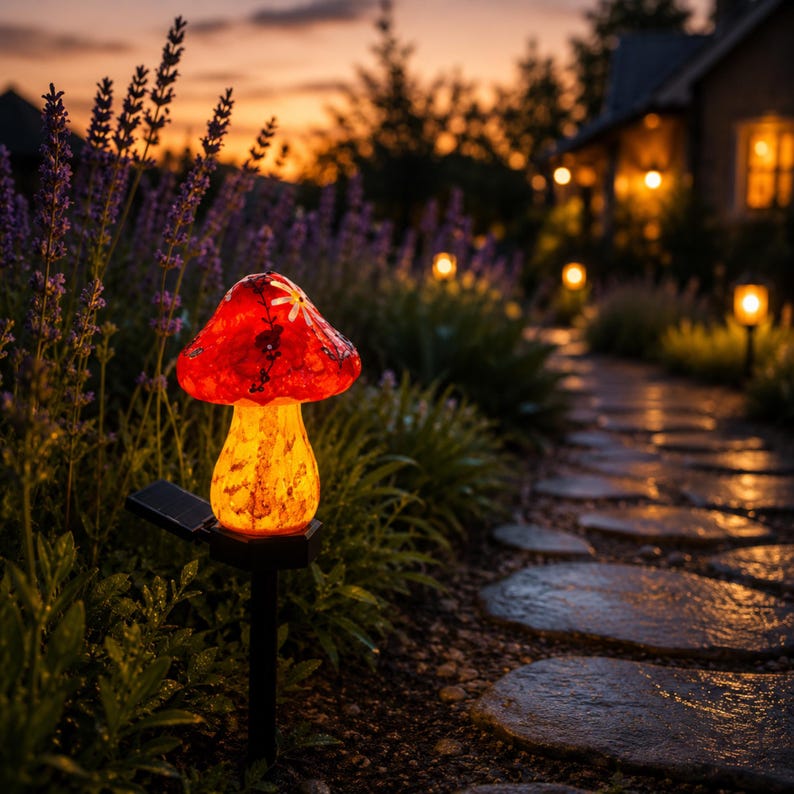 Mushroom Solar Garden Lights, Waterproof Fairy Pathway Stakes, Outdoor Yard Decor, Set of 2