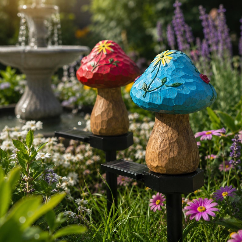 Mushroom Solar Garden Lights, Waterproof Fairy Pathway Stakes, Outdoor Yard Decor, Set of 2