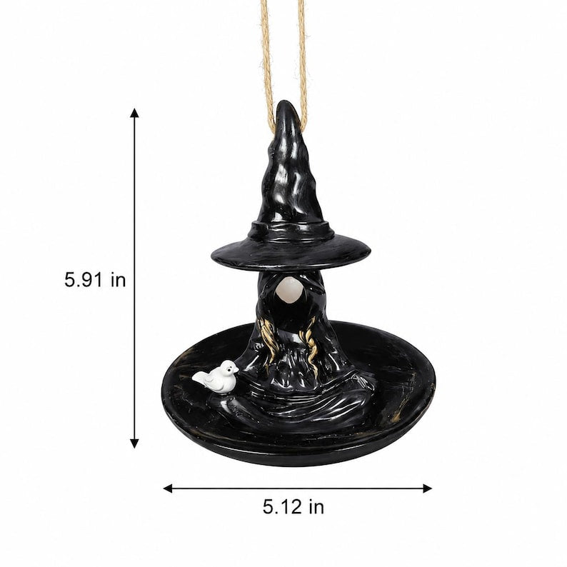 Witch Hat Bird Feeder, Resin Halloween Birdfeeder Hanging, Gothic Garden Decor, Spooky Bird Lover Gift, Balcony Backyard Wild Bird Station