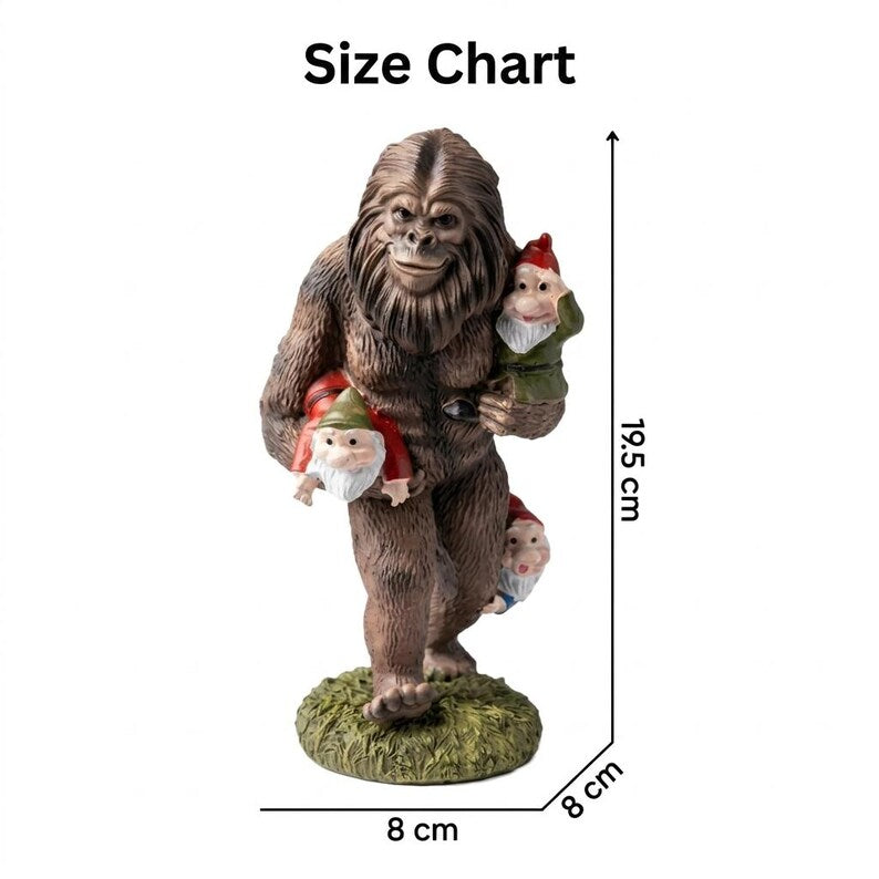 Funny Bigfoot Garden Decor, Sasquatch Carrying Gnomes Statue, Outdoor Lawn Ornament, Housewarming Gift, Patio Decoration