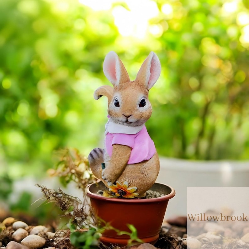 Resin Bunny Rabbit Plant Pot Hanger, Cute Garden Decor Ornament, Rabbit Planter Accessory, Whimsical Outdoor Gift, Fairy Garden Decoration