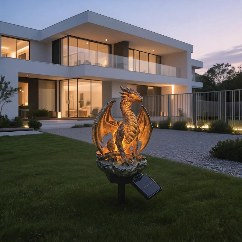 Solar Dragon Garden Light Outdoor, Resin Dragon Solar Statue Lantern, LED Yard Decor,  Outdoor Yard Lawn Fantasy Dragon Statue Decor