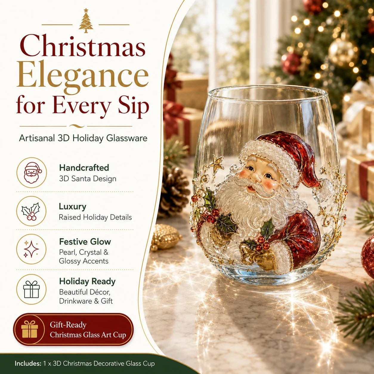 🎅🎄 Christmas glass art mug | Perfect for serving drinks, as a decorative piece or as a Christmas present 🎁
