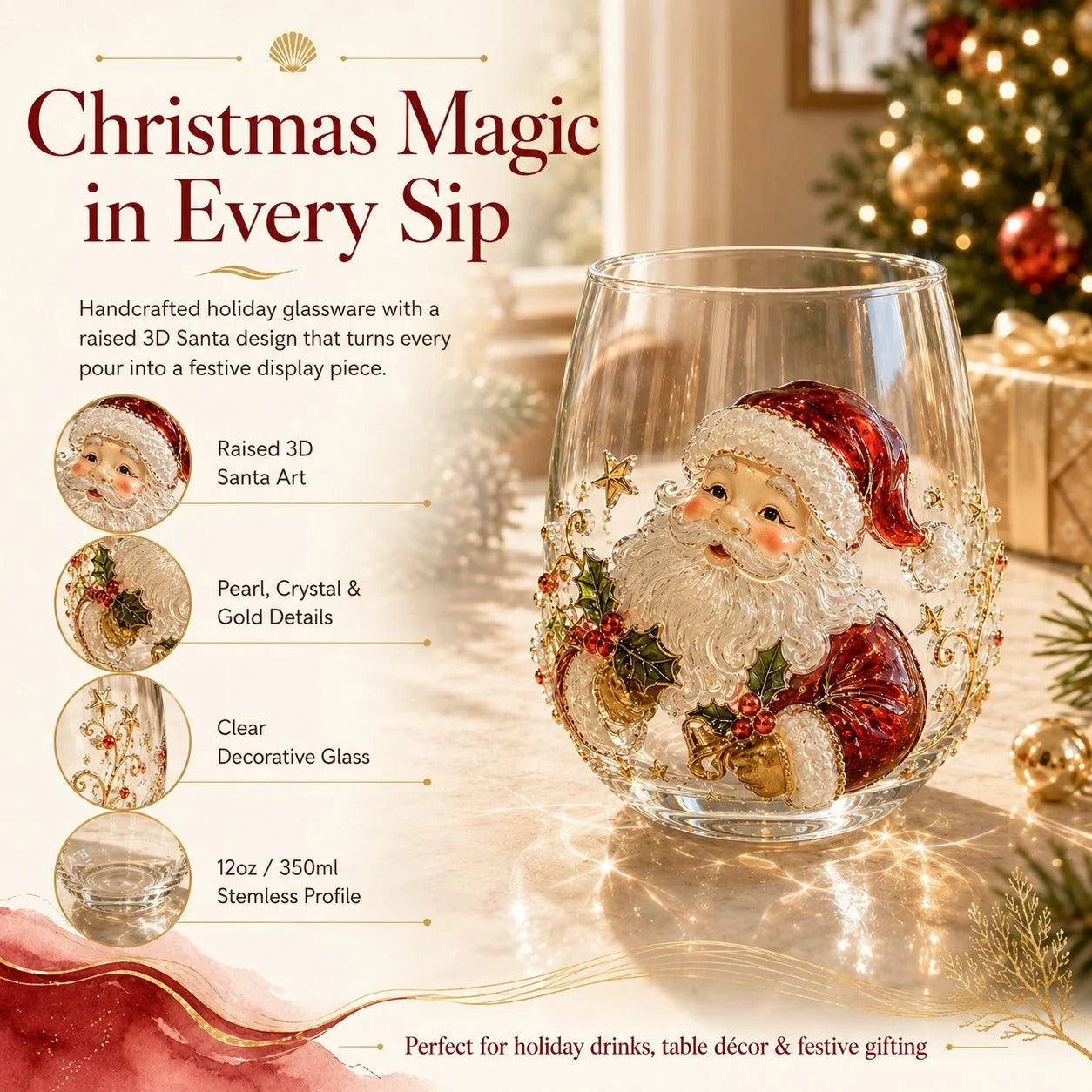 🎅🎄 Christmas glass art mug | Perfect for serving drinks, as a decorative piece or as a Christmas present 🎁