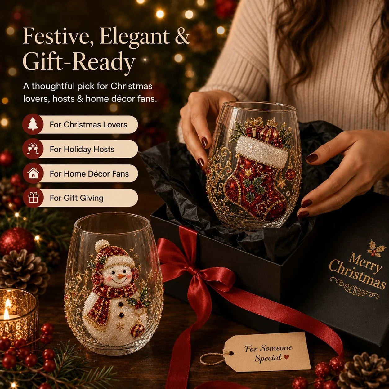 🎅🎄 Christmas glass art mug | Perfect for serving drinks, as a decorative piece or as a Christmas present 🎁