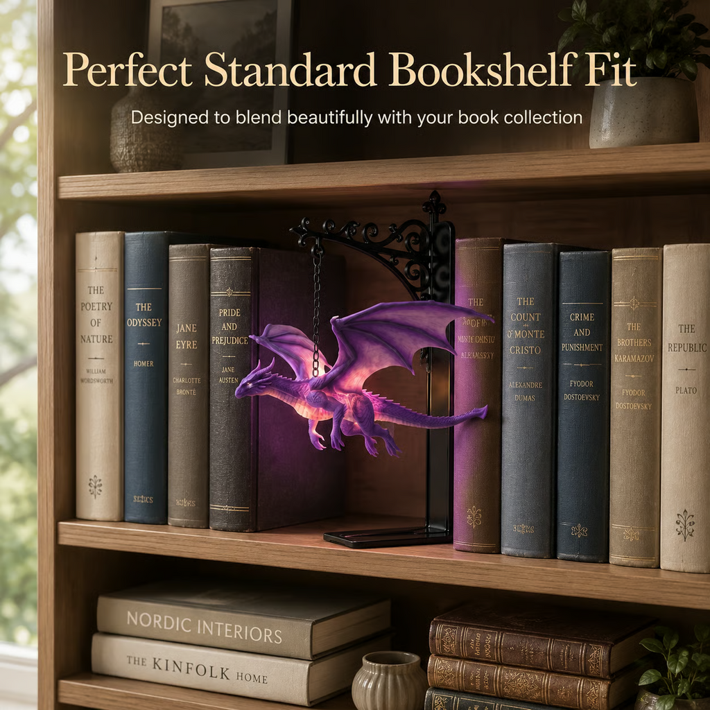 🐉DragonGlow Hanging Purple Dragon Bookend Light